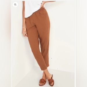 High-Waisted Cropped Linen-Blend Pants in Sisal, S